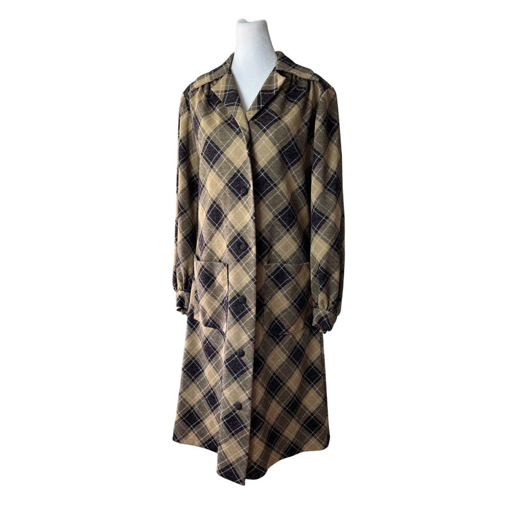 Vintage ‘70s Handmade Brown & Black Plaid Long Lightweight Jacket